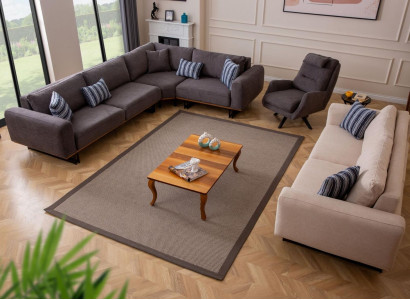 Designer Living room Set Living landscape Corner sofa L-shape 3 Sofa Armchair 3-piece